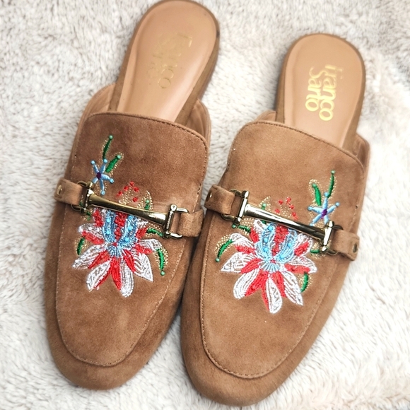 Franco Sarto Women's Brown Embroidered Mules - Picture 2 of 5